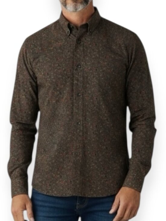 Tallia Men’s XL 17.5 Button-Up Shirt 100% Cotton Floral Print Brown Long Sleeve - Picture 1 of 12